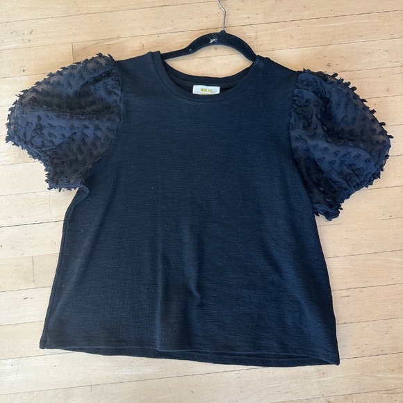 Anthropology Maeve black sheer puff sleeve top, MP,  GL1012 - Picture 4 of 6